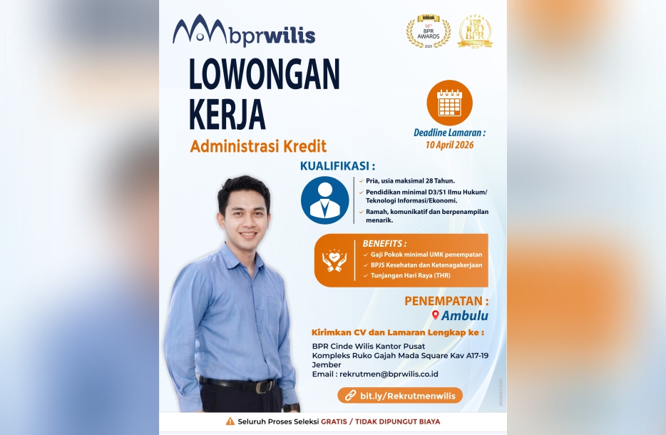 Lowongan Kerja Administrasi Kredit untuk Penempatan Kantor Cabang Ambulu
